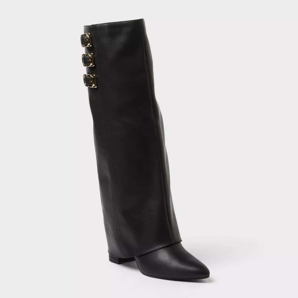 A New Day Tambra Tall Boots Black Pointed Toe Block Heel Buckle Size 8 NEW